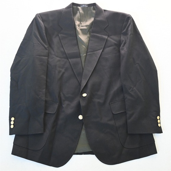 Vtg David Taylor 44R Black Hopsack Gold Button Mens‎ Blazer Jacket Sport Coat